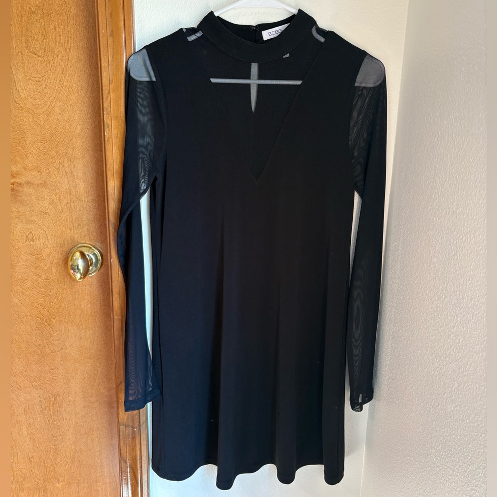 BCBGeneration Black Long Sleeve Dress with Sheer Accents